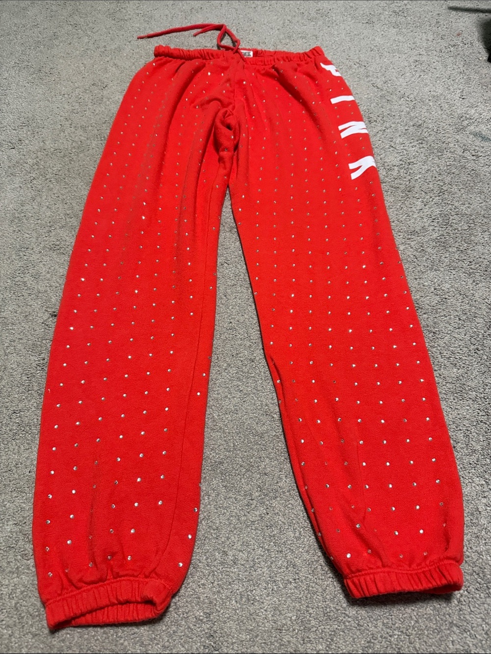 PINK Victoria's Secret Red Rhinestone Joggers